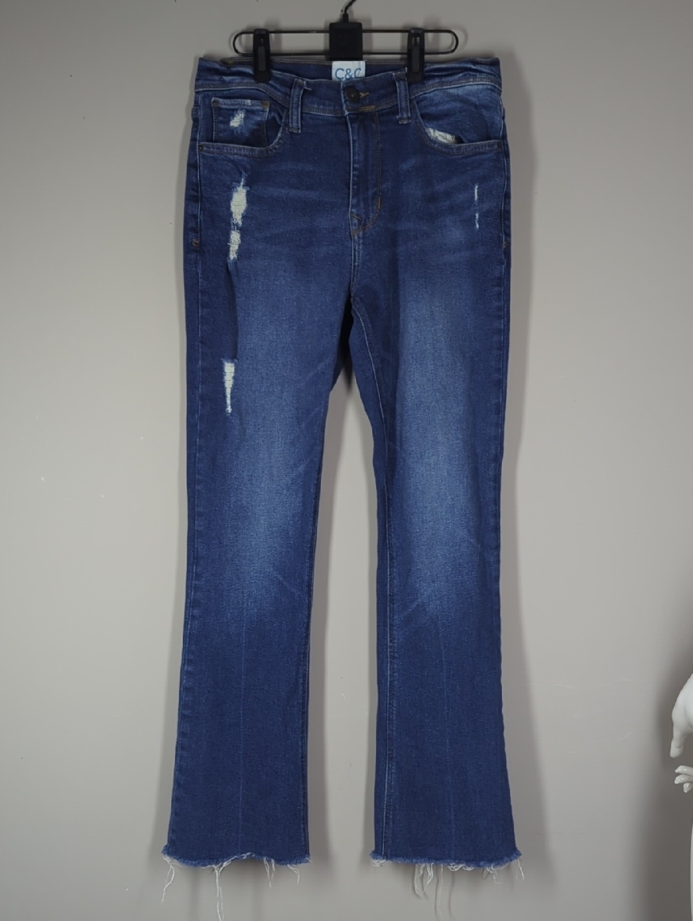 C&C California Dark Blue Women's Distressed Bootcut Jeans Stretch